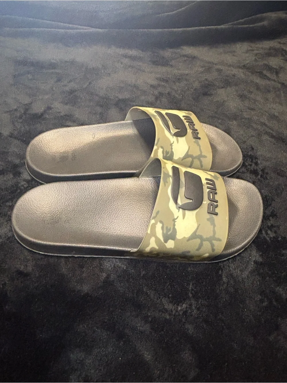 G-Star men Olive Camo Slide Sandals with Black Footbed
